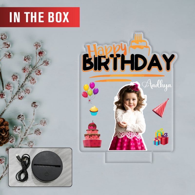 Personalized Happy Birthday LED Night Lamp with Photo Gift for Birthday Girl Warm White Light Birthday Gift for Daughter Return Gift for Girls